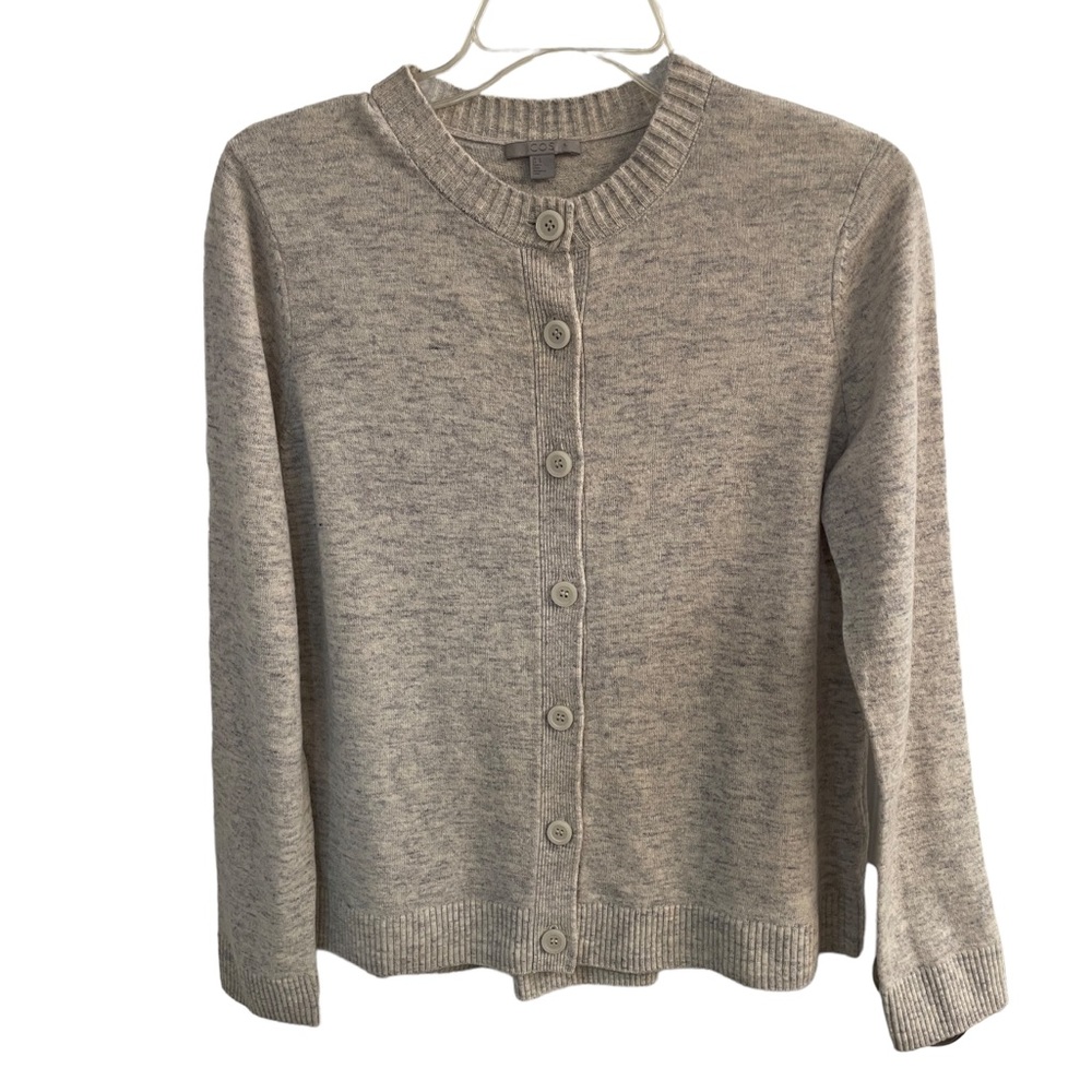 COS Heather Grey A line Back Pleat 100% Wool Cardigan Lagenlook Minimalist